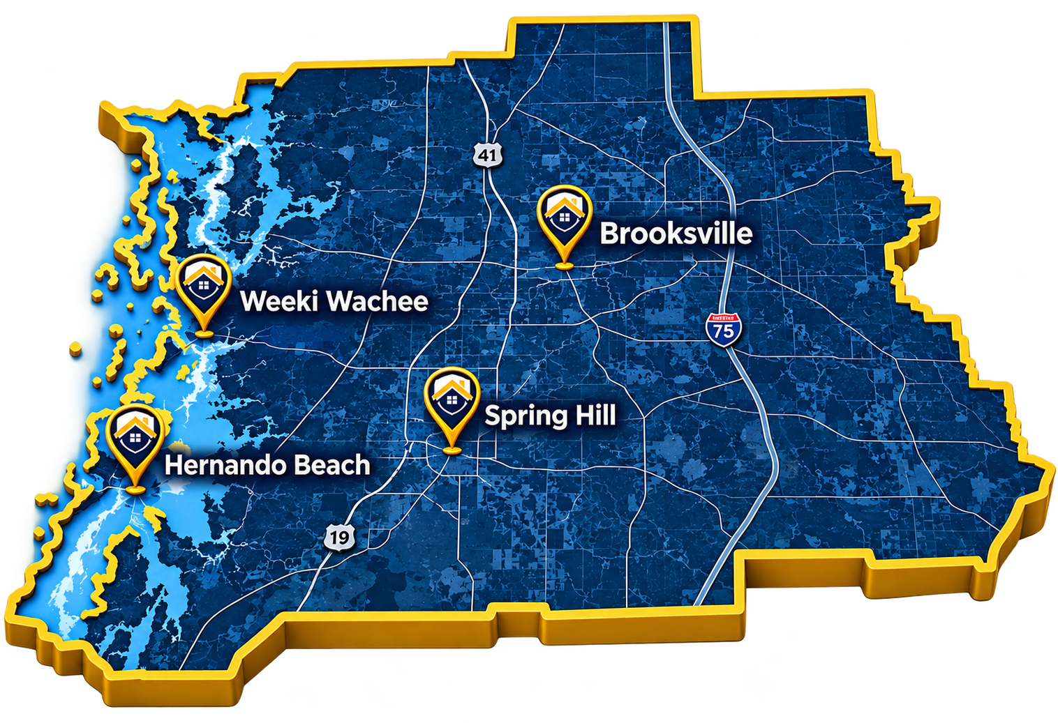 Hernando County roofing Gold-Trimmed Map